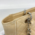 Chanel Chain Tote Quilted Caviar Leather Beige Silver — view 7