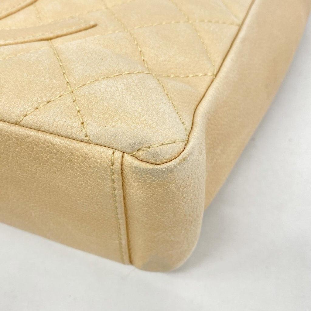 Chanel Chain Tote Quilted Caviar Leather Beige Silver — view 6