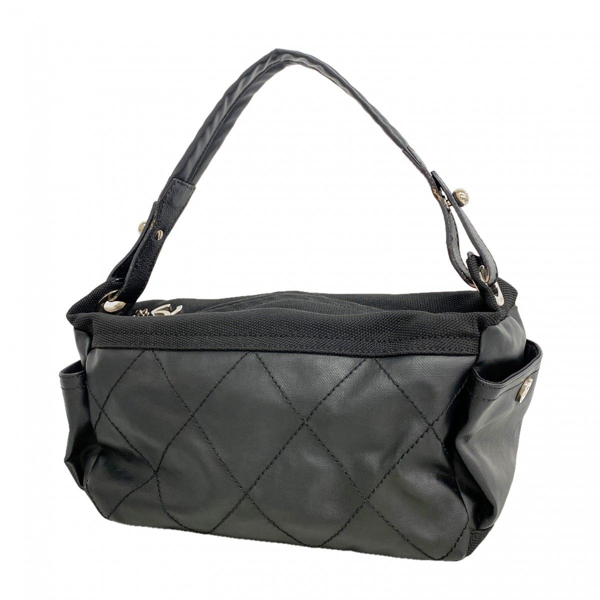 Chanel Shoulder Bag Paris Biarritz Canvas Black Silver