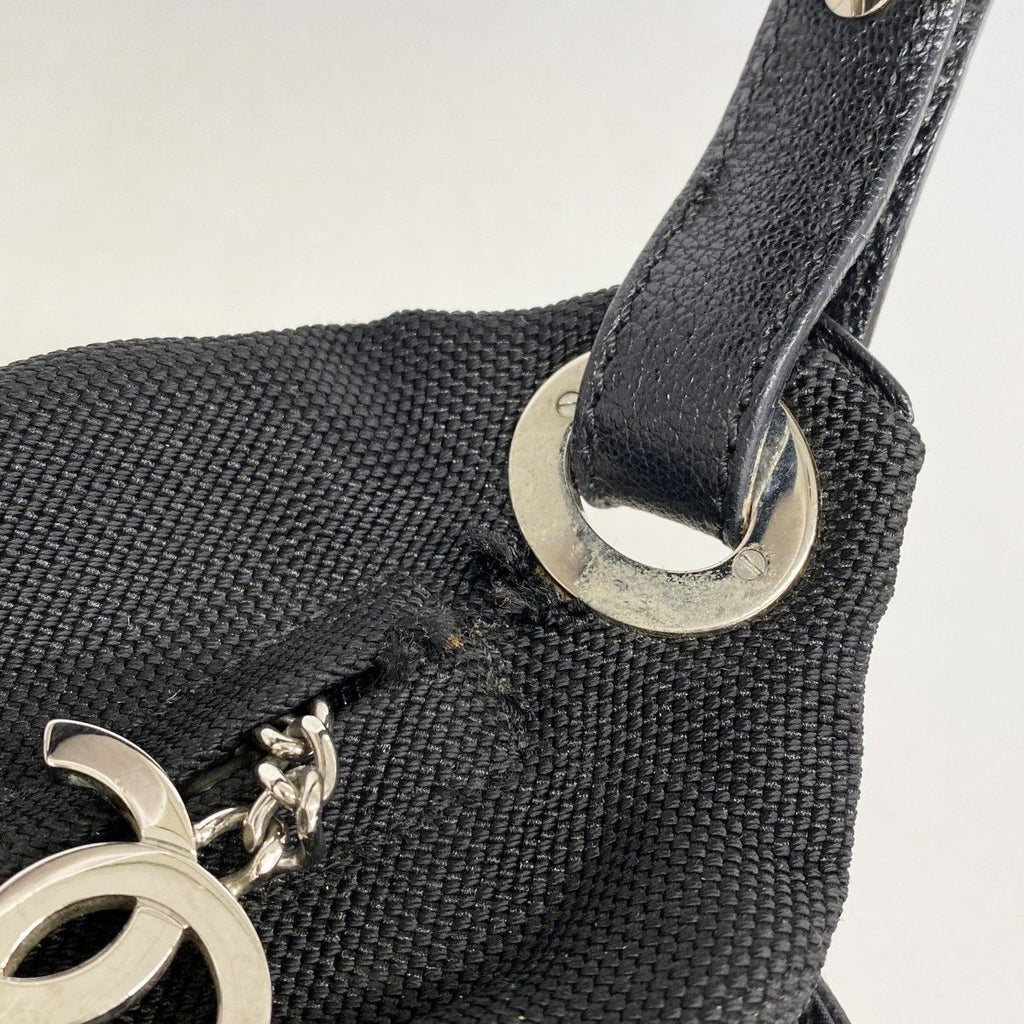 Chanel Shoulder Bag Paris Biarritz Canvas Black Silver — view 8