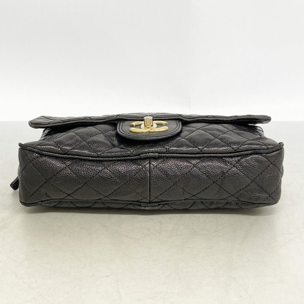 Chanel Shoulder Bag Quilted Caviar Leather Black Gold — view 3