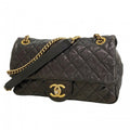 Chanel Shoulder Bag Quilted Caviar Leather Black Gold