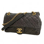 Chanel Shoulder Bag Quilted Caviar Leather Black Gold