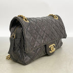 Chanel Shoulder Bag Quilted Caviar Leather Black Gold — view 2