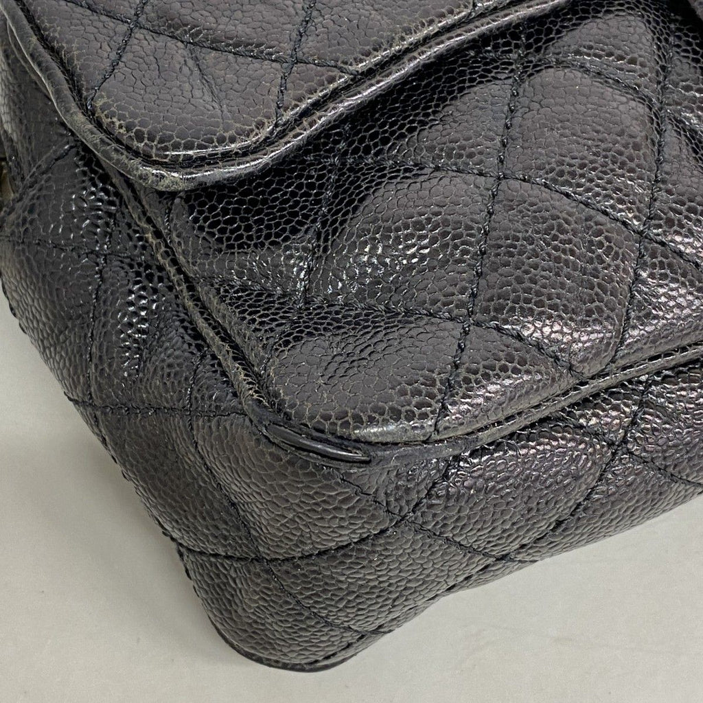 Chanel Shoulder Bag Quilted Caviar Leather Black Gold — view 7