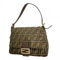 Fendi Handbag Zucca Mamma Bucket Nylon Canvas Brown Silver