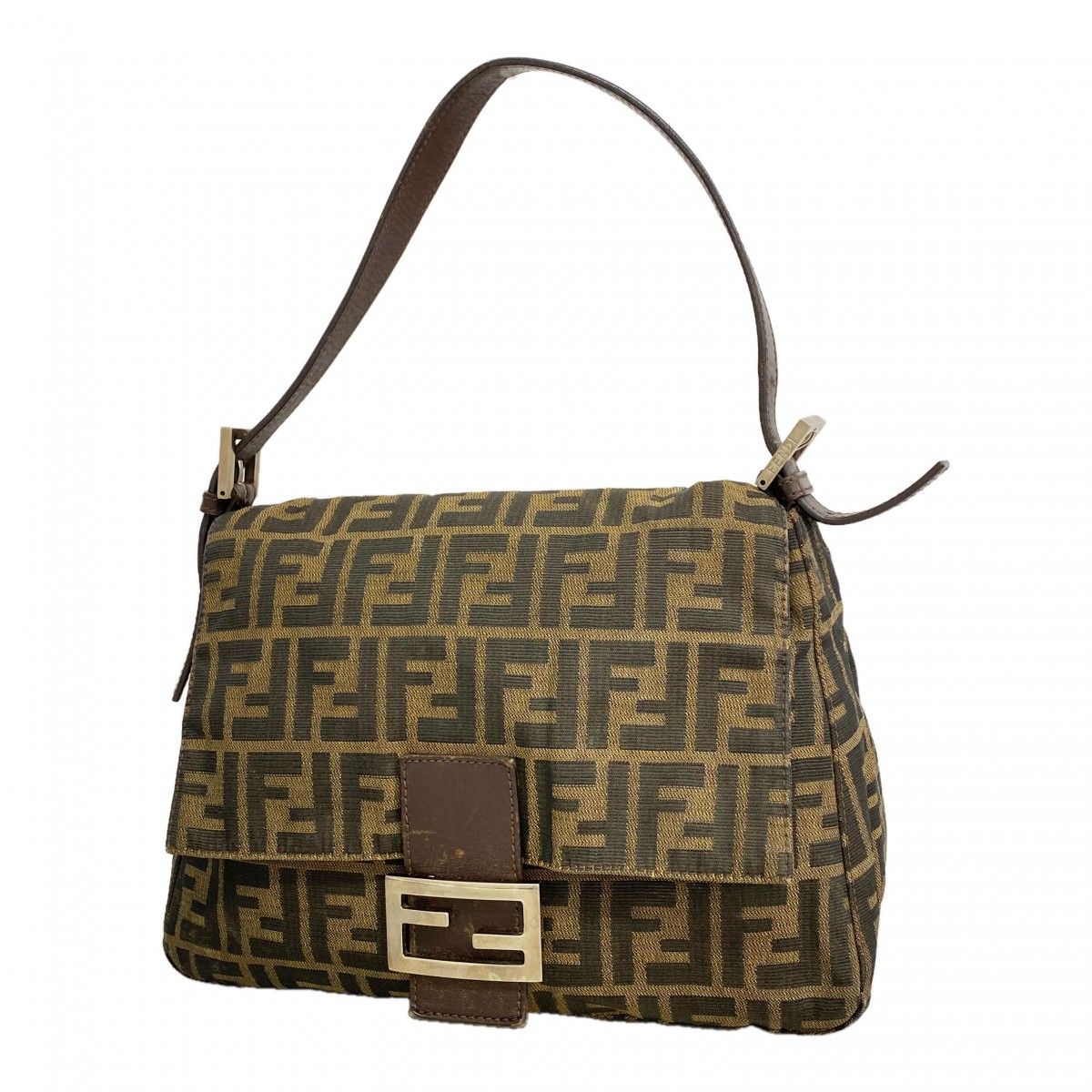 Fendi Handbag Zucca Mamma Bucket Nylon Canvas Brown Silver