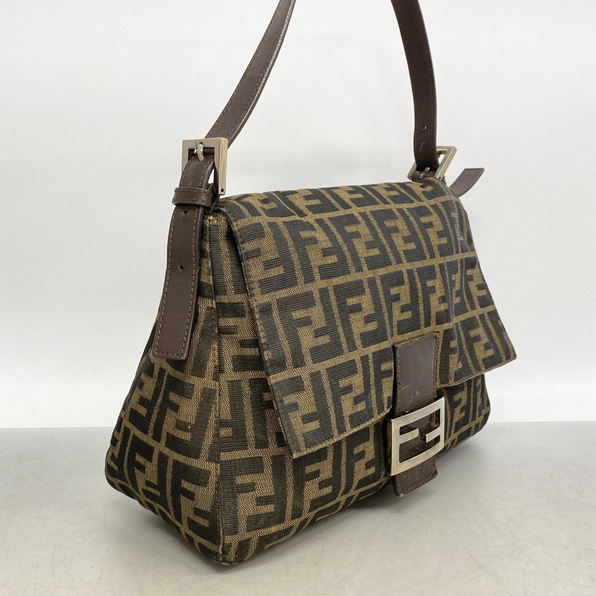 Fendi Handbag Zucca Mamma Bucket Nylon Canvas Brown Silver — view 2