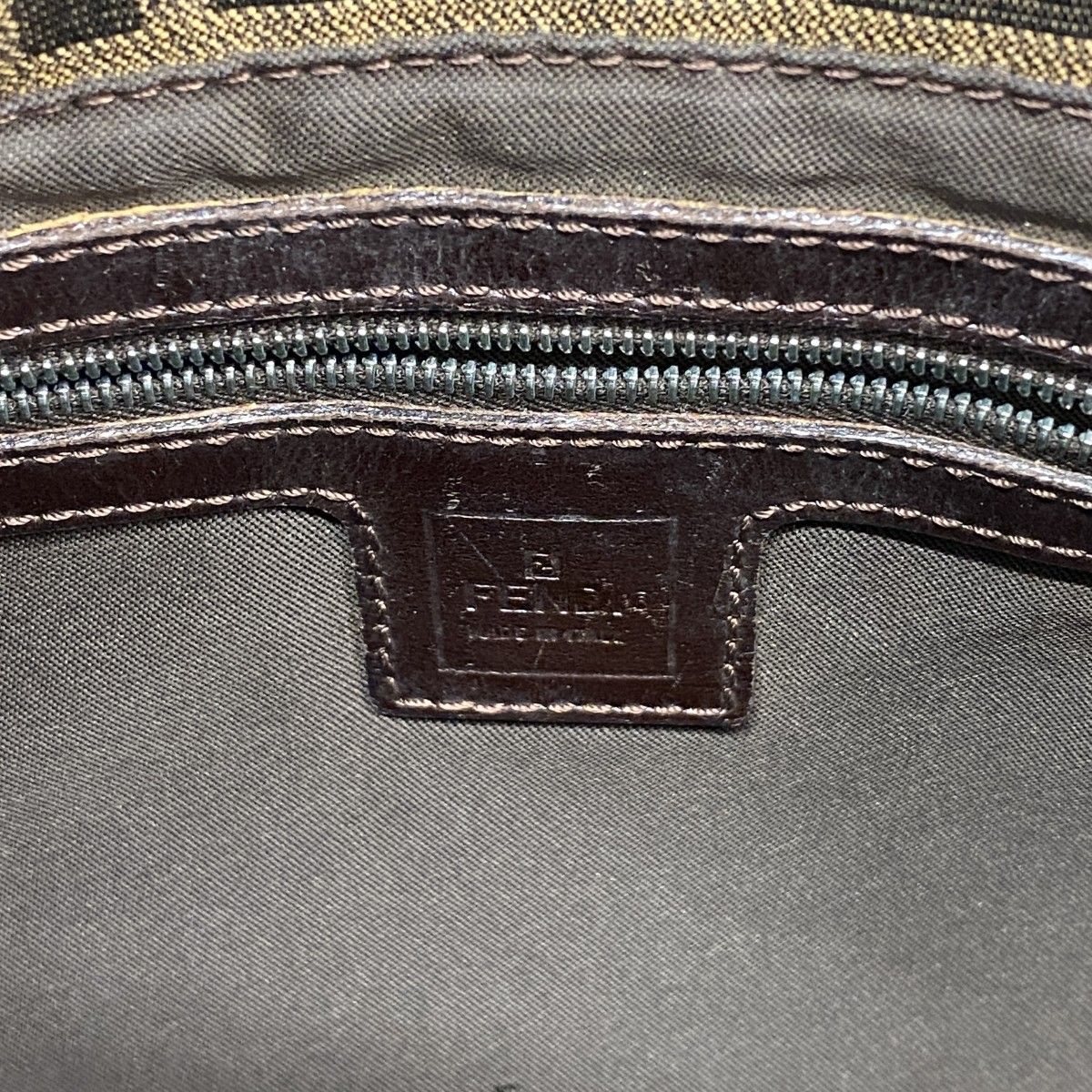 Fendi Handbag Zucca Mamma Bucket Nylon Canvas Brown Silver — view 5