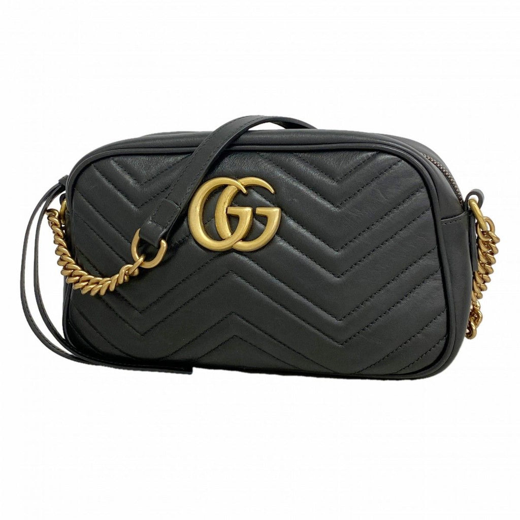 Gucci Shoulder Bag GG Marmont Leather Black Gold