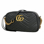 Gucci Shoulder Bag GG Marmont Leather Black Gold