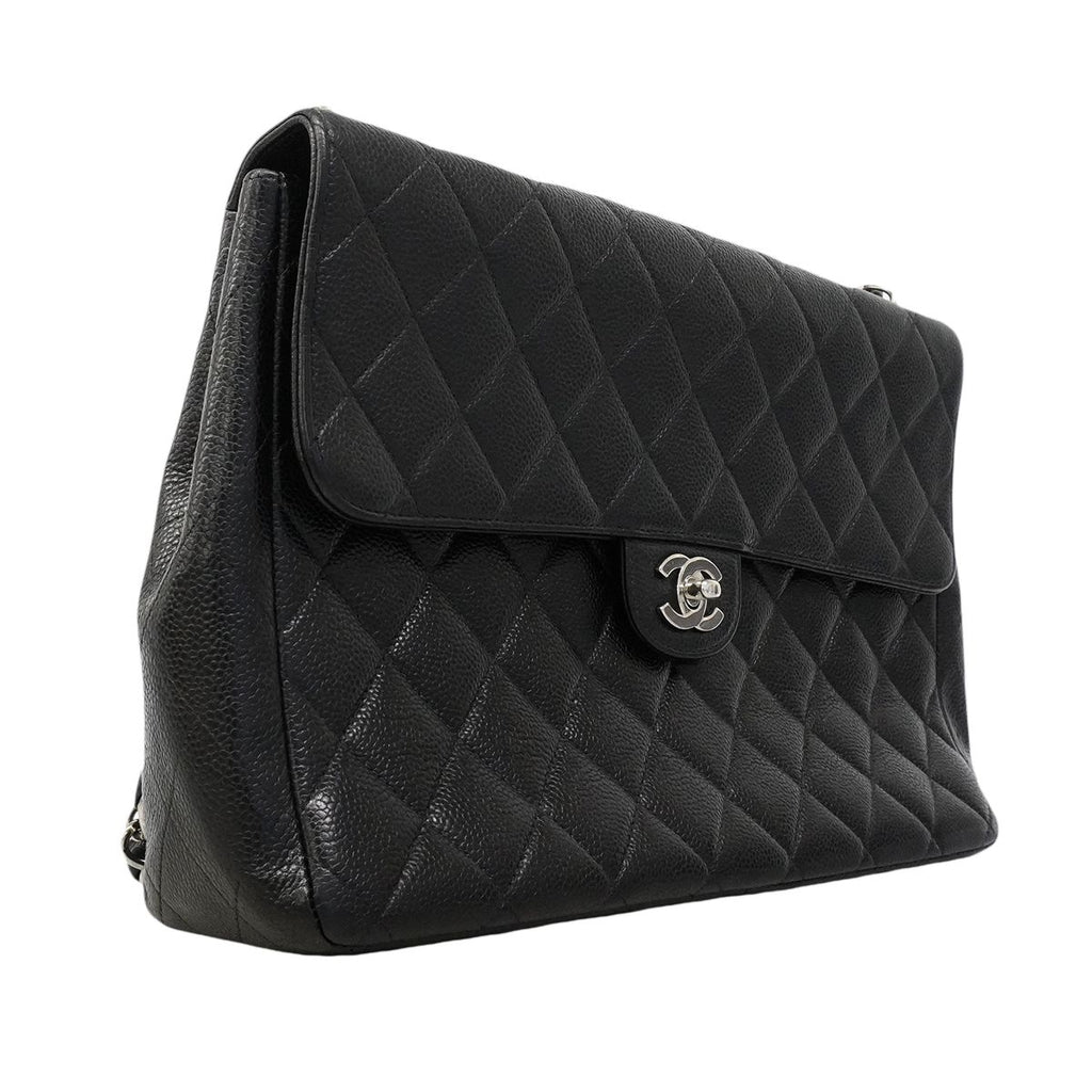 Chanel Shoulder Bag Maxi Quilted Caviar Leather Black Silver — view 2