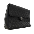 Chanel Shoulder Bag Maxi Quilted Caviar Leather Black Silver — view 2