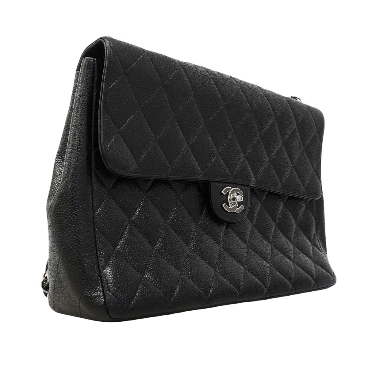 Chanel Shoulder Bag Maxi Quilted Caviar Leather Black Silver — view 2