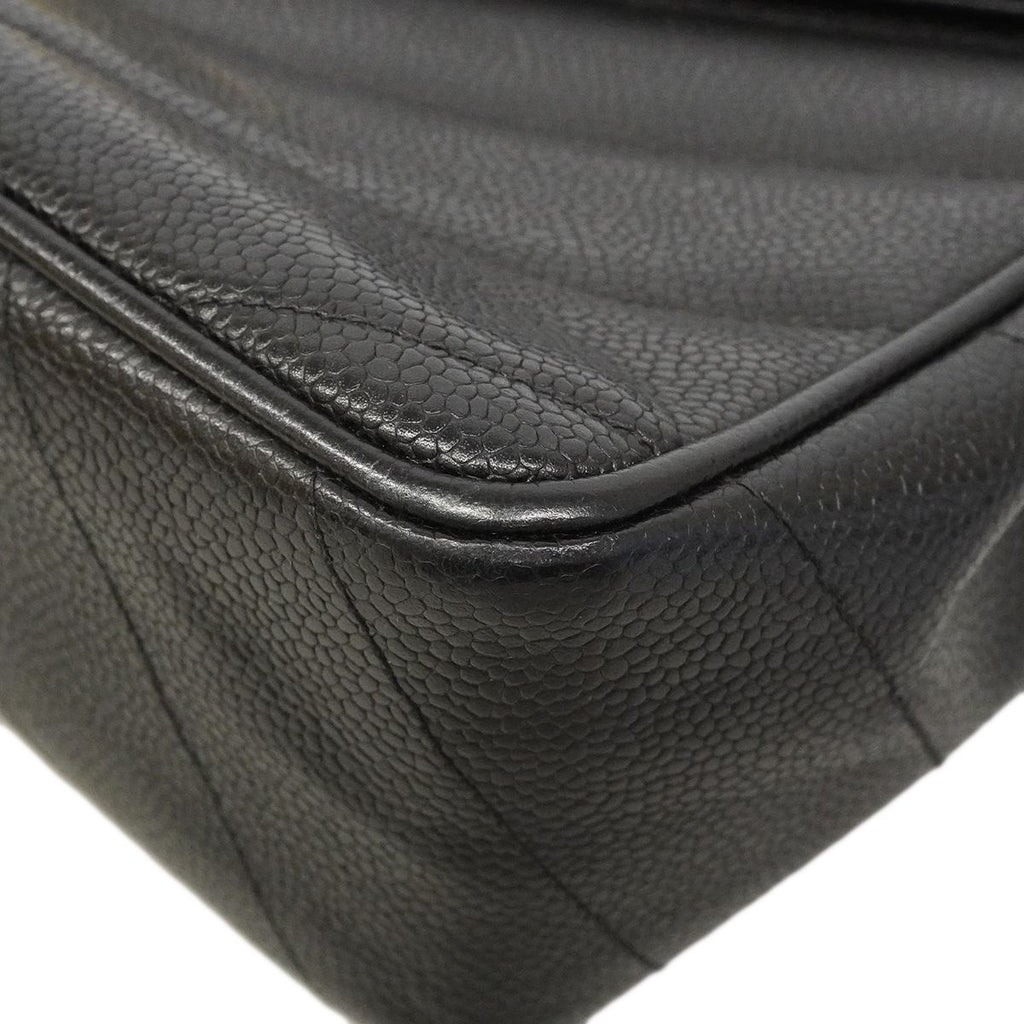 Chanel Shoulder Bag Stitch Caviar Leather Black Gold — view 6