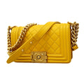 Chanel Shoulder Bag Boy Lambskin Yellow Gold