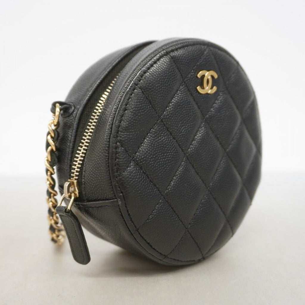 Chanel Shoulder Bag Quilted Caviar Leather Black Gold — view 2