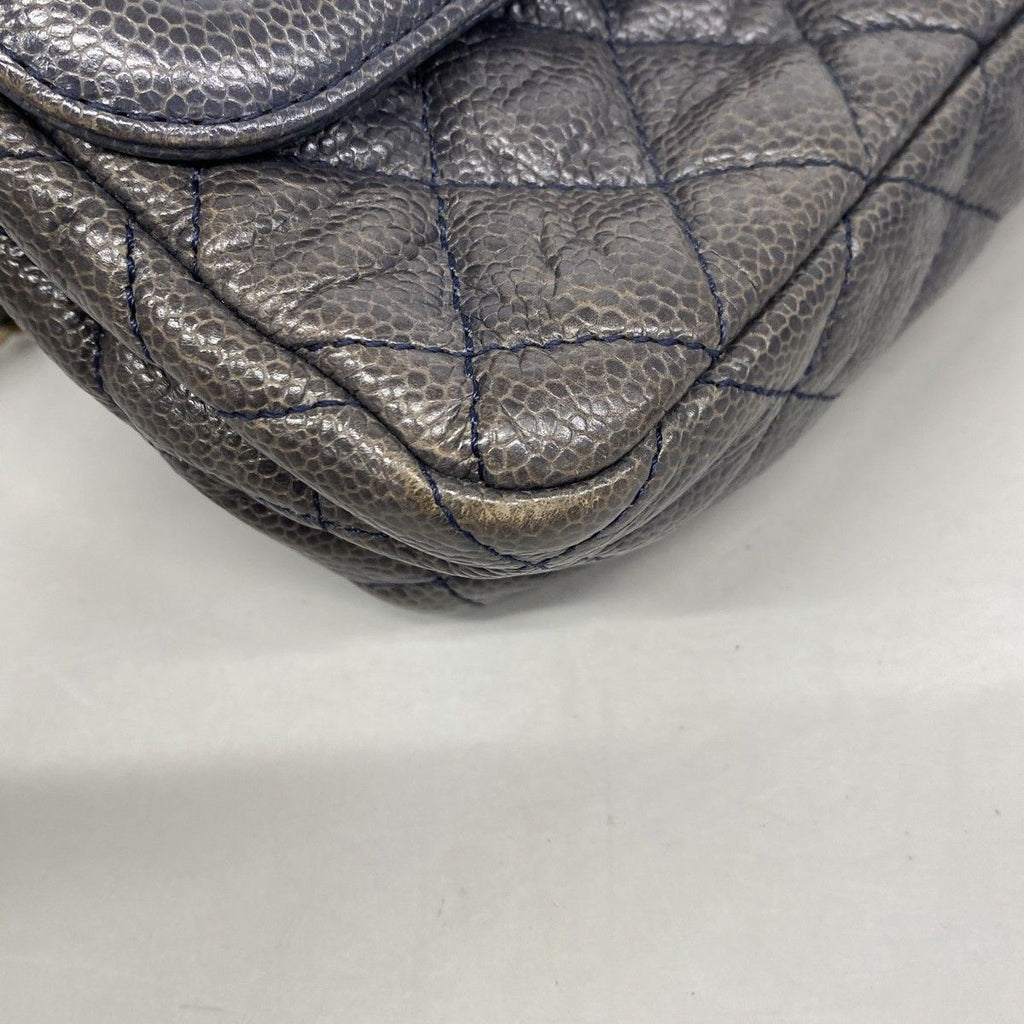 Chanel Shoulder Bag Quilted Caviar Leather Blue Gold — view 6