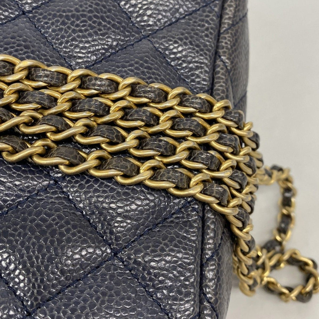 Chanel Shoulder Bag Quilted Caviar Leather Blue Gold — view 8