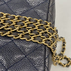 Chanel Shoulder Bag Quilted Caviar Leather Blue Gold — view 8