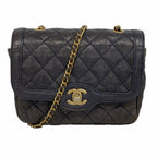 Chanel Shoulder Bag Quilted Caviar Leather Blue Gold