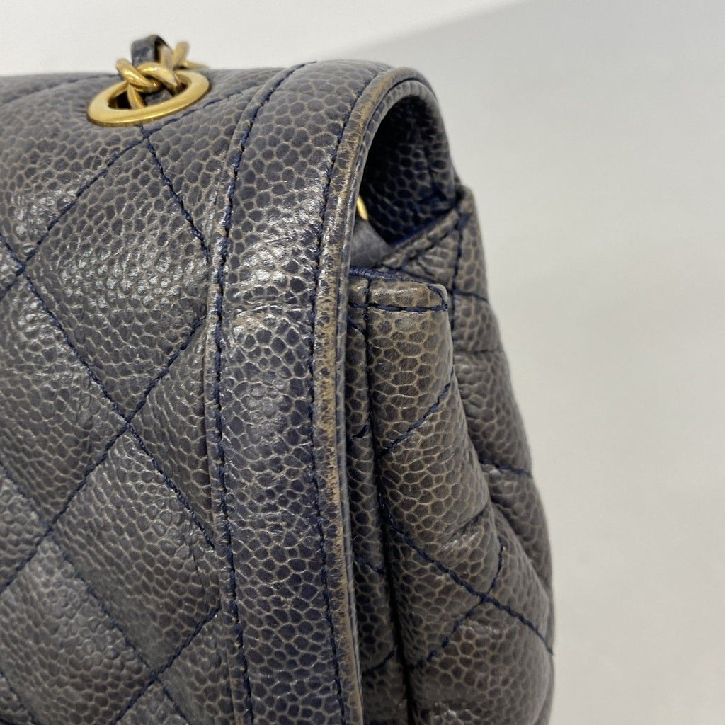 Chanel Shoulder Bag Quilted Caviar Leather Blue Gold — view 7