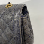 Chanel Shoulder Bag Quilted Caviar Leather Blue Gold — view 7