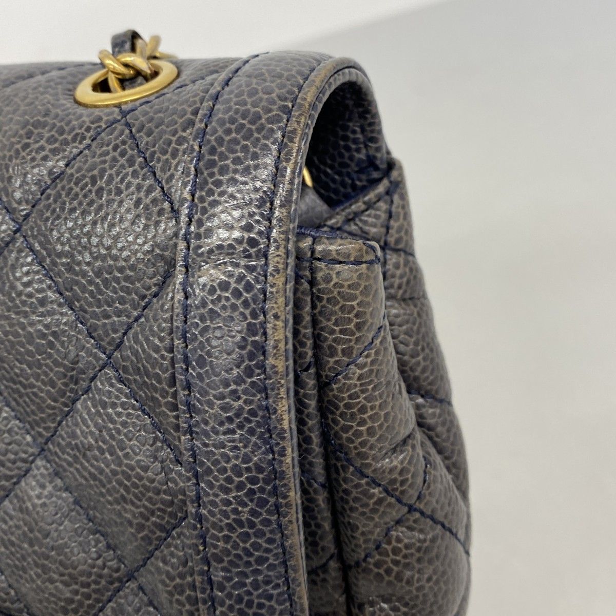 Chanel Shoulder Bag Quilted Caviar Leather Blue Gold — view 7