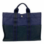 Hermes Tote Fourre Tout MM Canvas Black Navy Silver