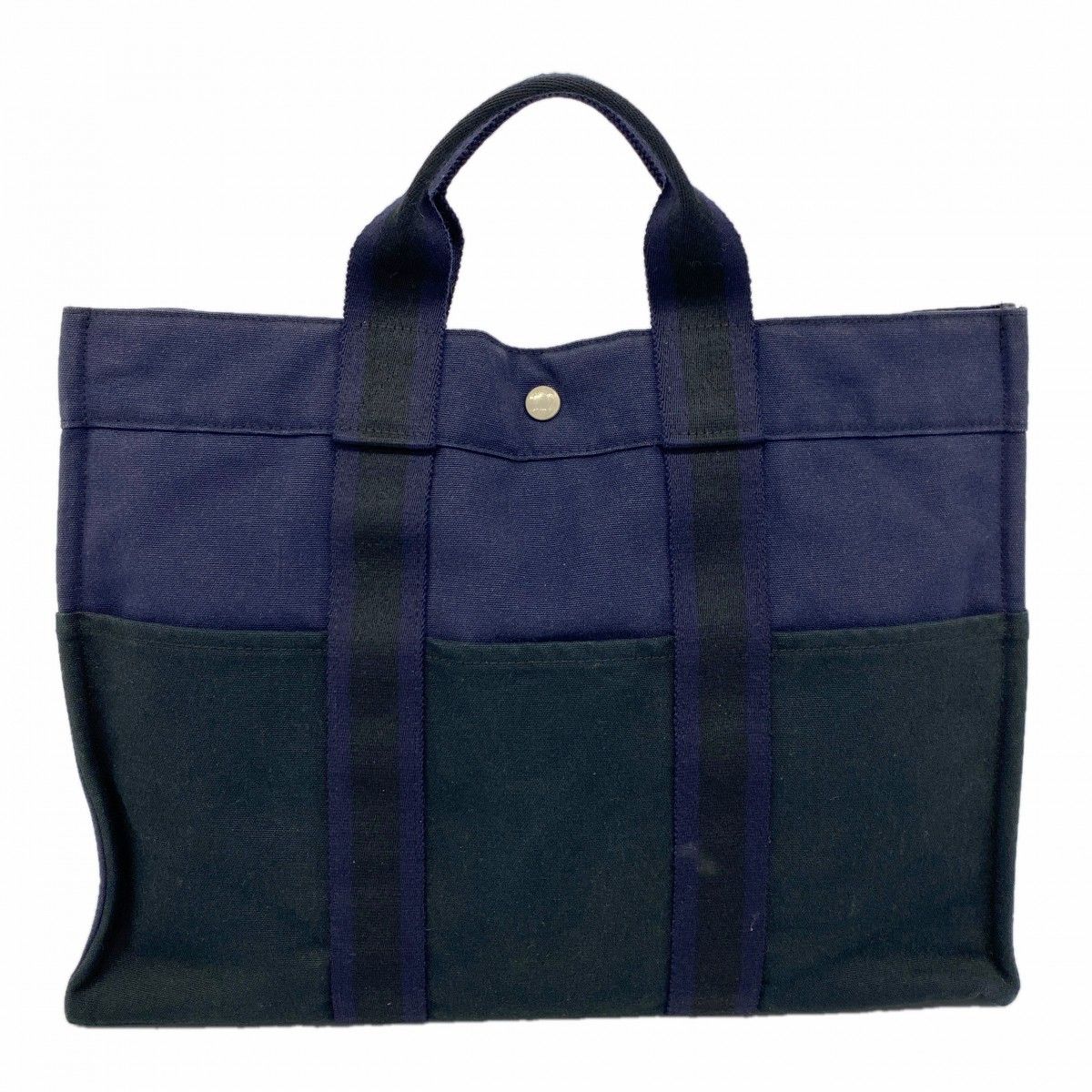 Hermes Tote Fourre Tout MM Canvas Black Navy Silver