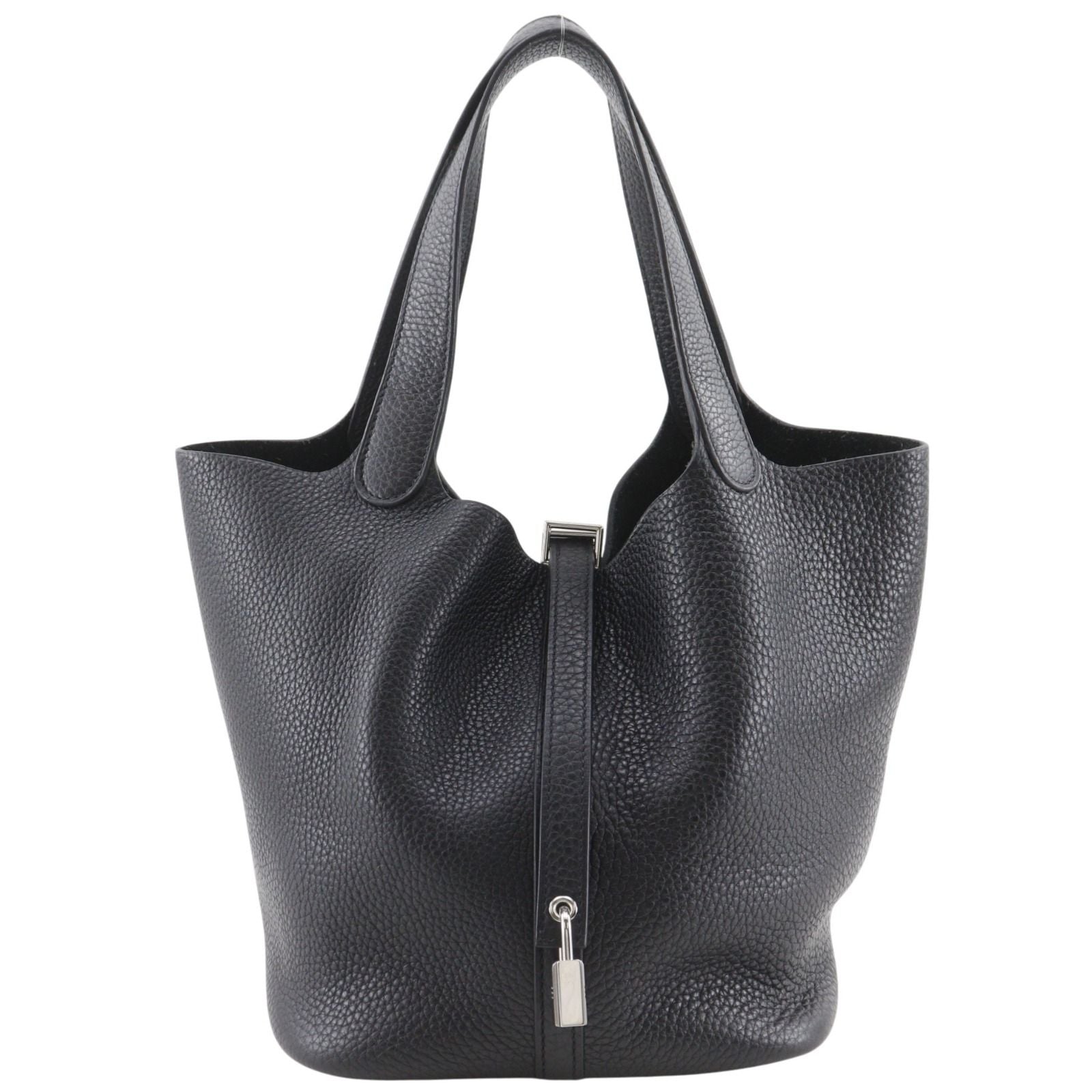 Hermes Picotin Lock 22 Taurillon Clemence Black Silver T Handbag