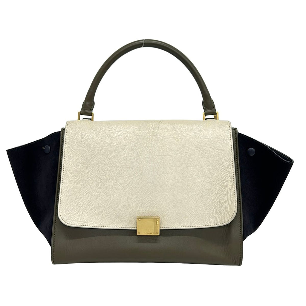 Celine Handbag Trapeze Ivory Khaki Gray Dark Navy Leather