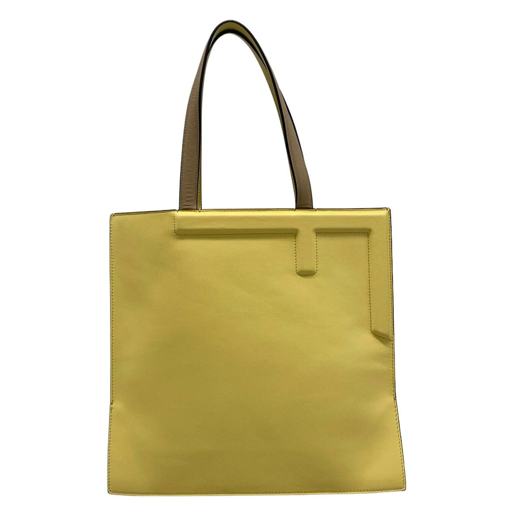 Fendi Tote Flip Logo Beige Yellow Leather — view 3