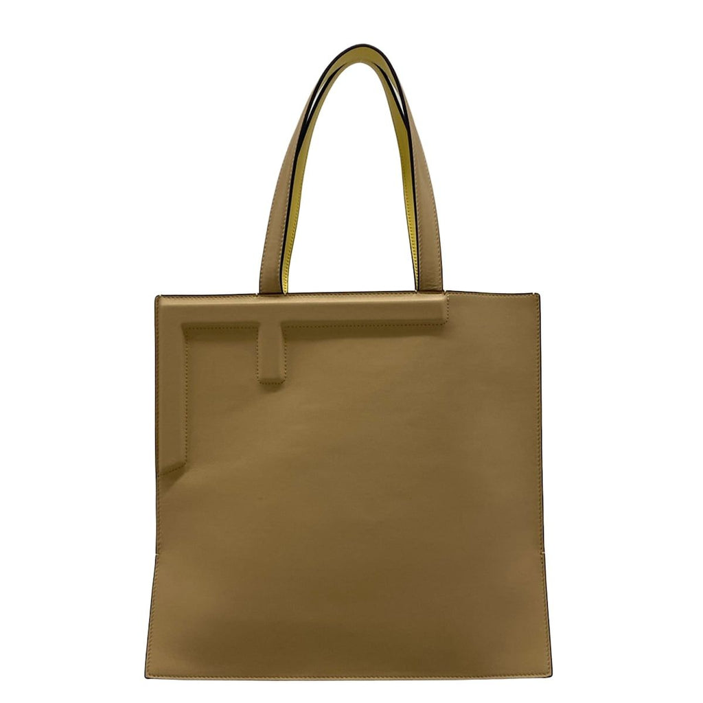 Fendi Tote Flip Logo Beige Yellow Leather
