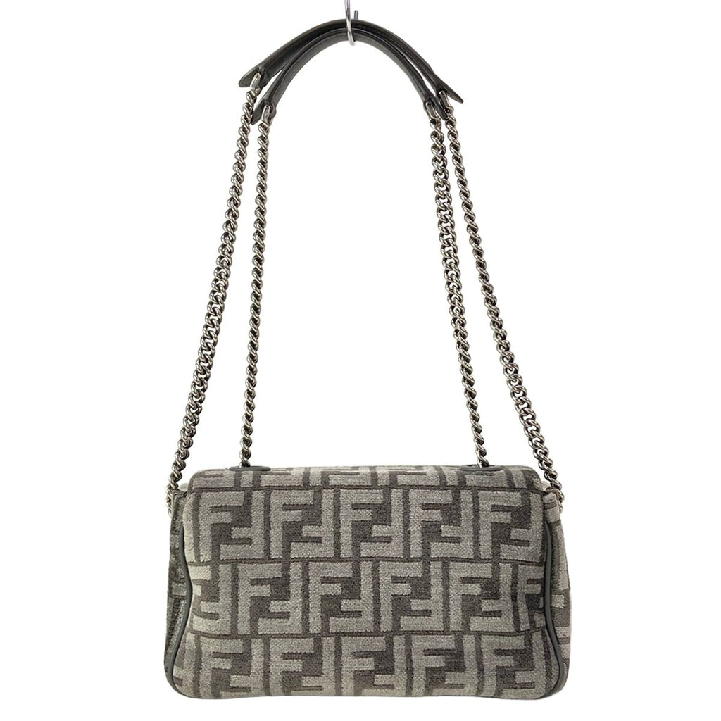 Fendi Shoulder Bag Baguette Chain Midi Dark Gray Cotton Leather — view 3