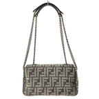 Fendi Shoulder Bag Baguette Chain Midi Dark Gray Cotton Leather — view 3