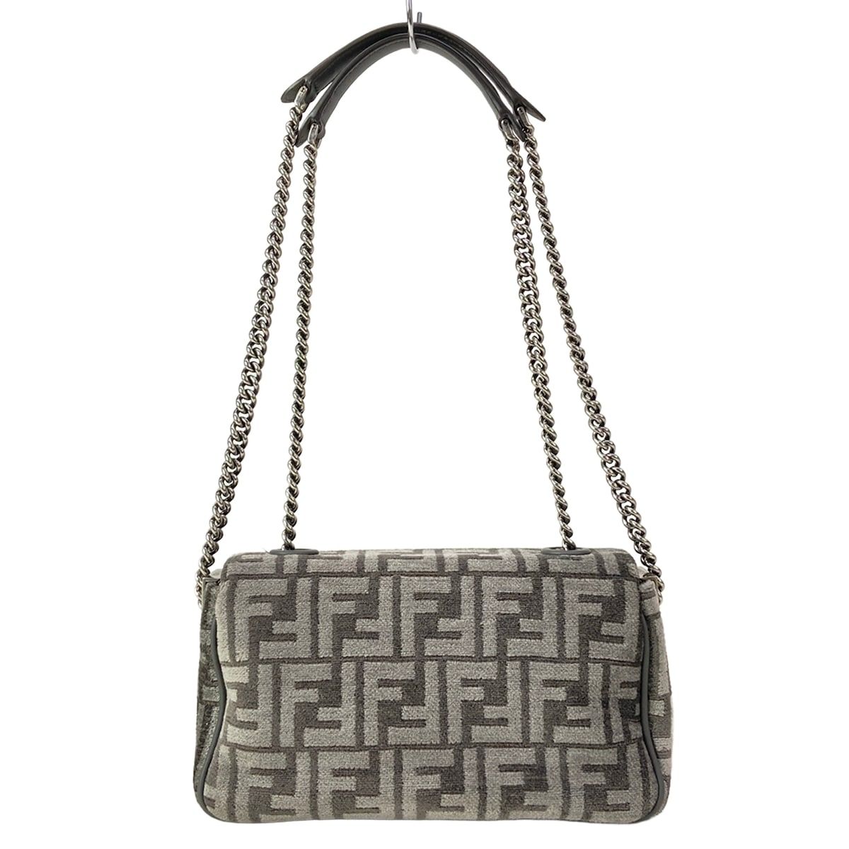 Fendi Shoulder Bag Baguette Chain Midi Dark Gray Cotton Leather — view 3