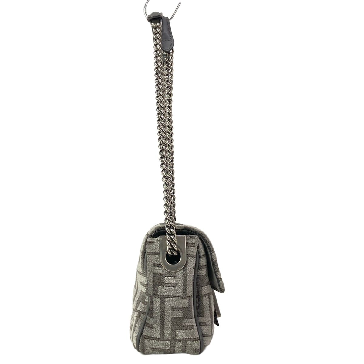 Fendi Shoulder Bag Baguette Chain Midi Dark Gray Cotton Leather — view 2