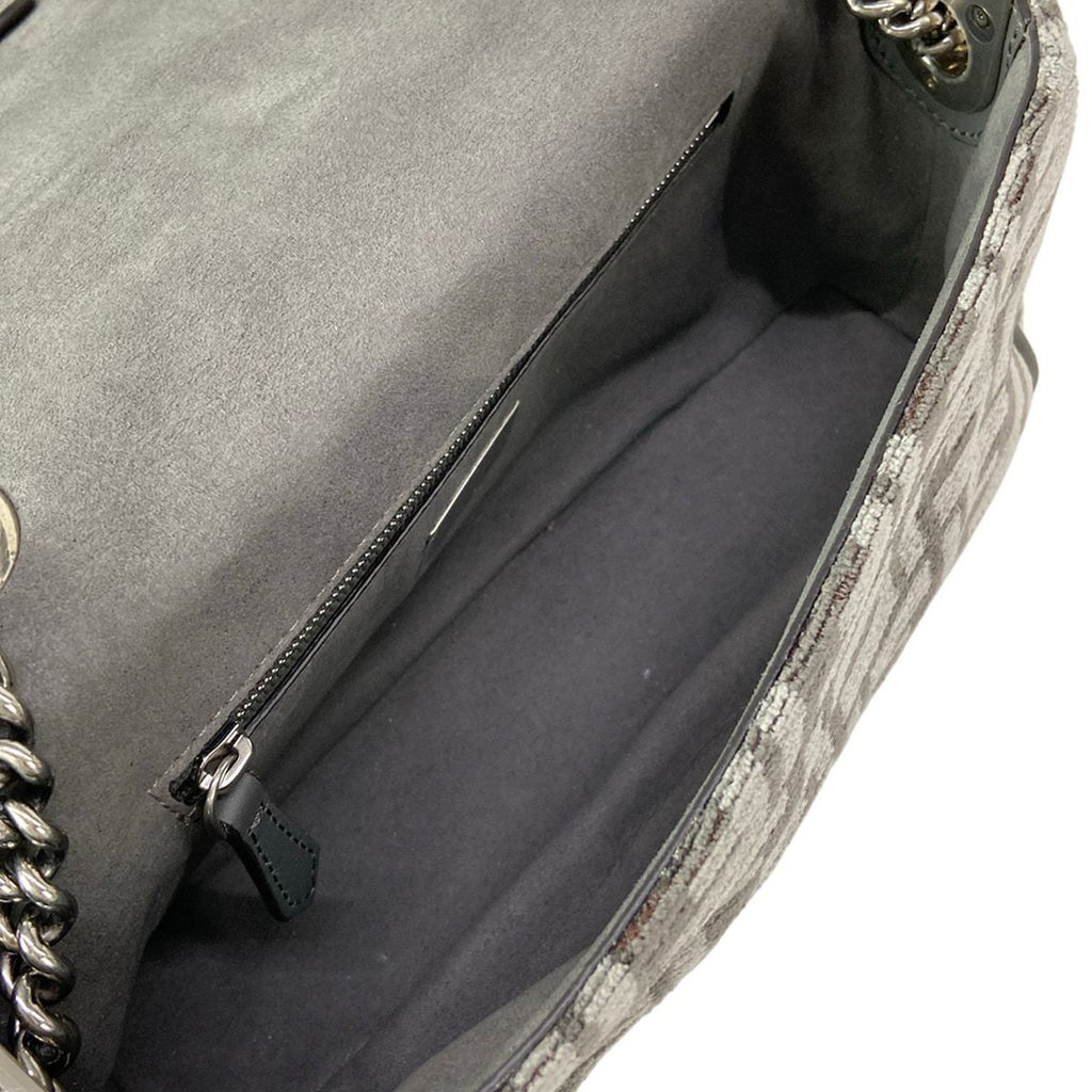 Fendi Shoulder Bag Baguette Chain Midi Dark Gray Cotton Leather — view 7