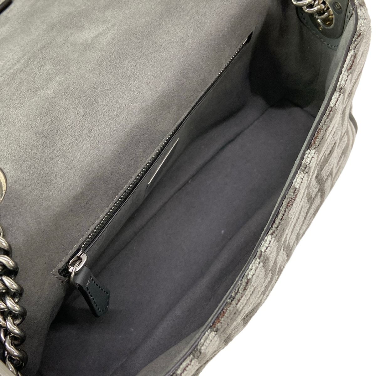 Fendi Shoulder Bag Baguette Chain Midi Dark Gray Cotton Leather — view 7