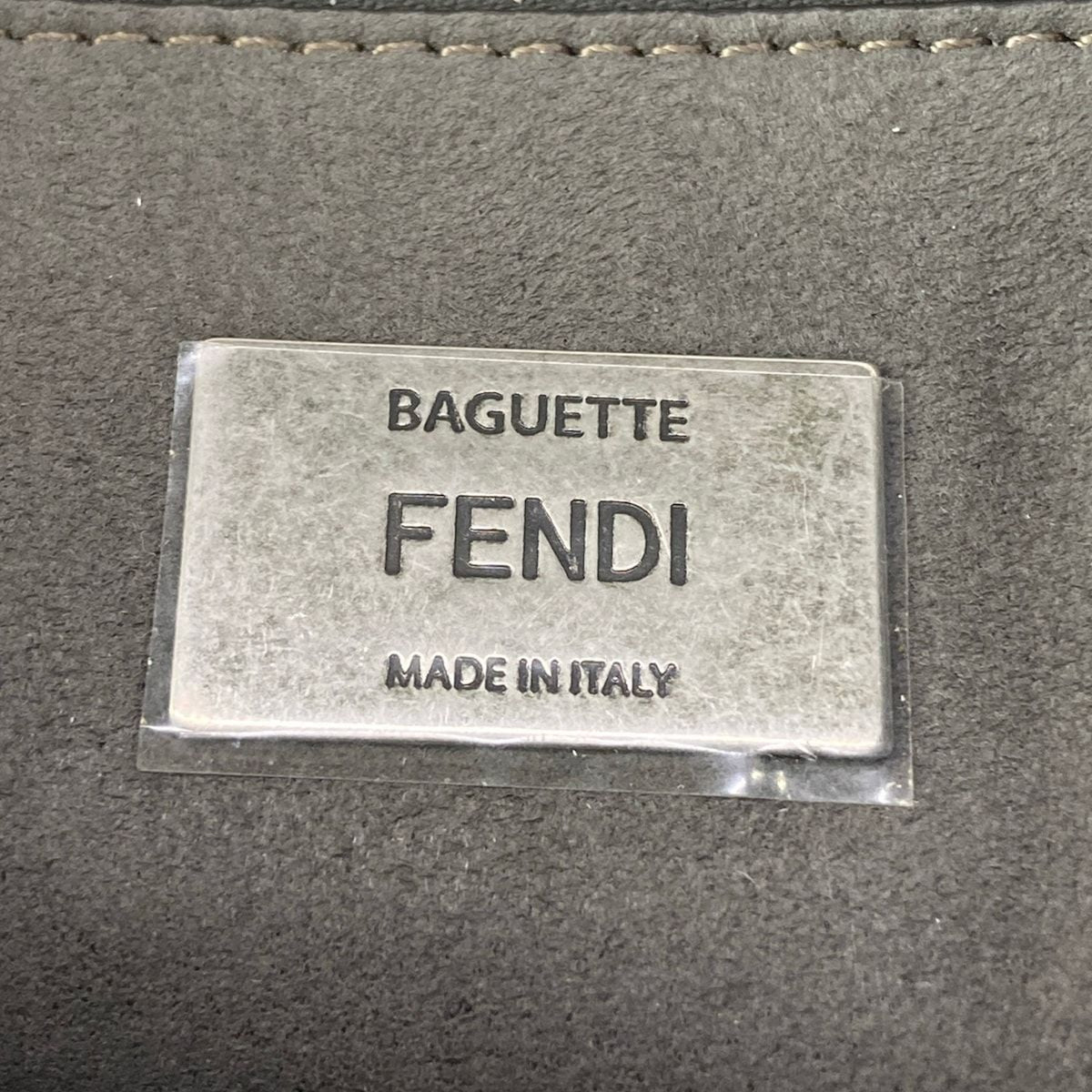 Fendi Shoulder Bag Baguette Chain Midi Dark Gray Cotton Leather — view 9