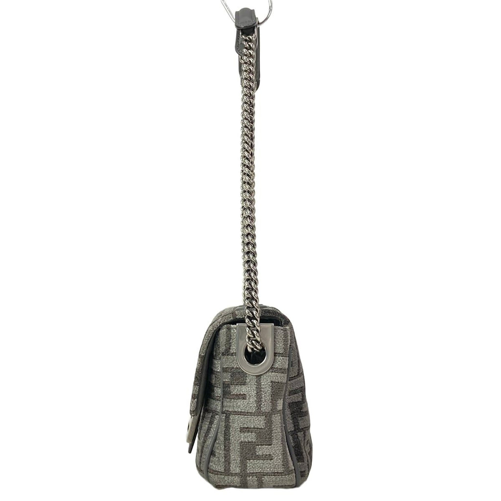 Fendi Shoulder Bag Baguette Chain Midi Dark Gray Cotton Leather — view 4