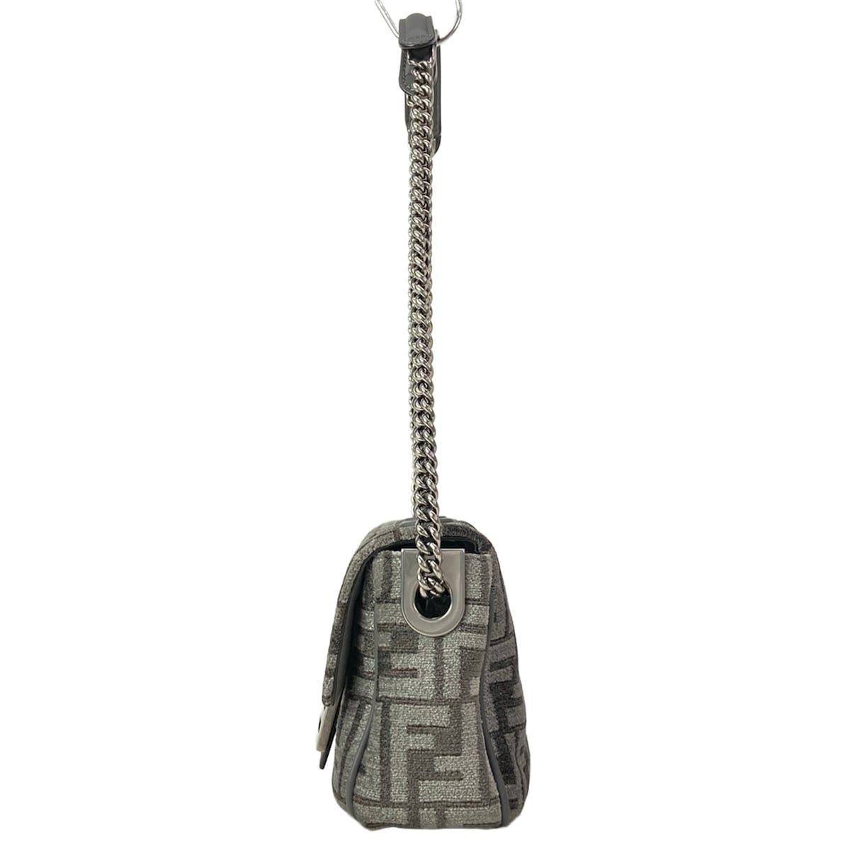 Fendi Shoulder Bag Baguette Chain Midi Dark Gray Cotton Leather — view 4