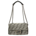 Fendi Shoulder Bag Baguette Chain Midi Dark Gray Cotton Leather