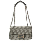 Fendi Shoulder Bag Baguette Chain Midi Dark Gray Cotton Leather