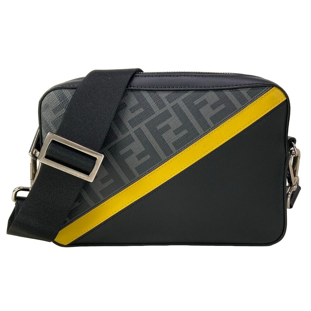 Fendi Shoulder Bag Camera Case Zucca Pattern Dark Gray Leather