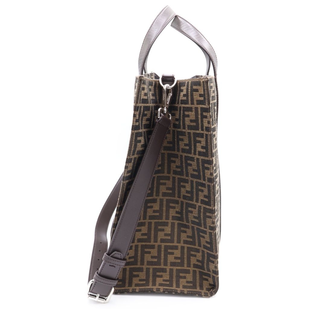 Fendi Zucca Pattern 2-Way Tote Shoulder Bag Brown Canvas Leather Silver — view 3