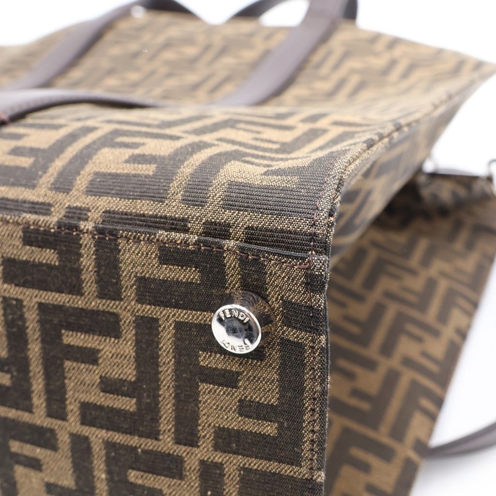 Fendi Zucca Pattern 2-Way Tote Shoulder Bag Brown Canvas Leather Silver — view 5