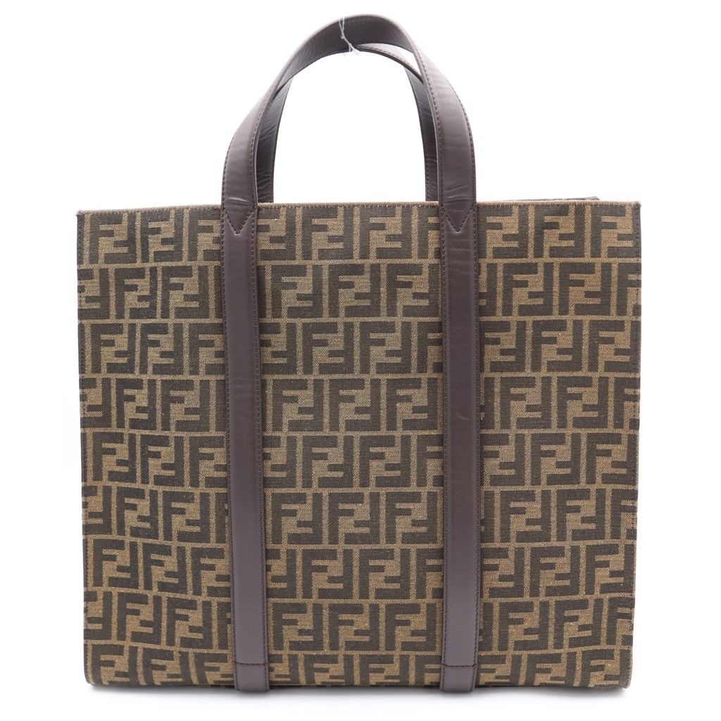 Fendi Zucca Pattern 2-Way Tote Shoulder Bag Brown Canvas Leather Silver