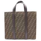 Fendi Zucca Pattern 2-Way Tote Shoulder Bag Brown Canvas Leather Silver